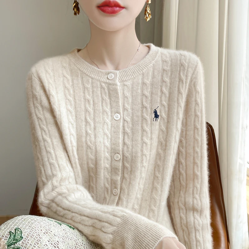 温柔减龄~100%羊毛开衫女款刺绣设计感休闲假两件时尚洋气针织衫
