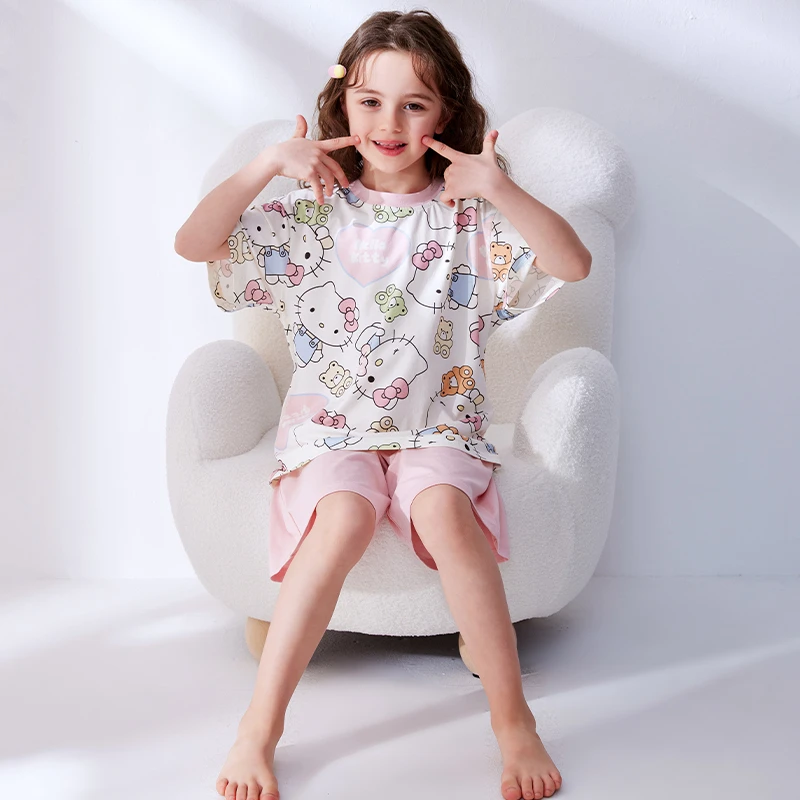 莫代尔优可丝儿童款睡衣女童夏季薄款冰丝家居服夏款夏天睡衣套装