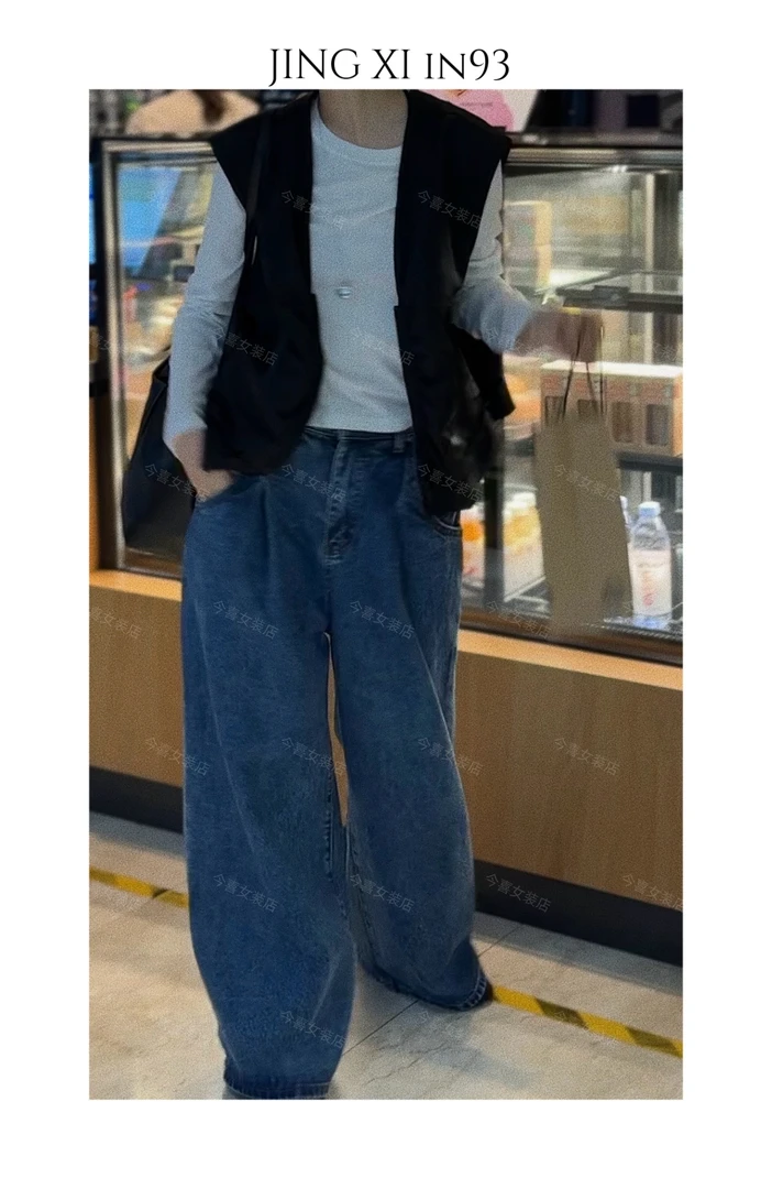 HXX【松弛牛仔】宽松直筒阔腿松紧牛仔裤25春款