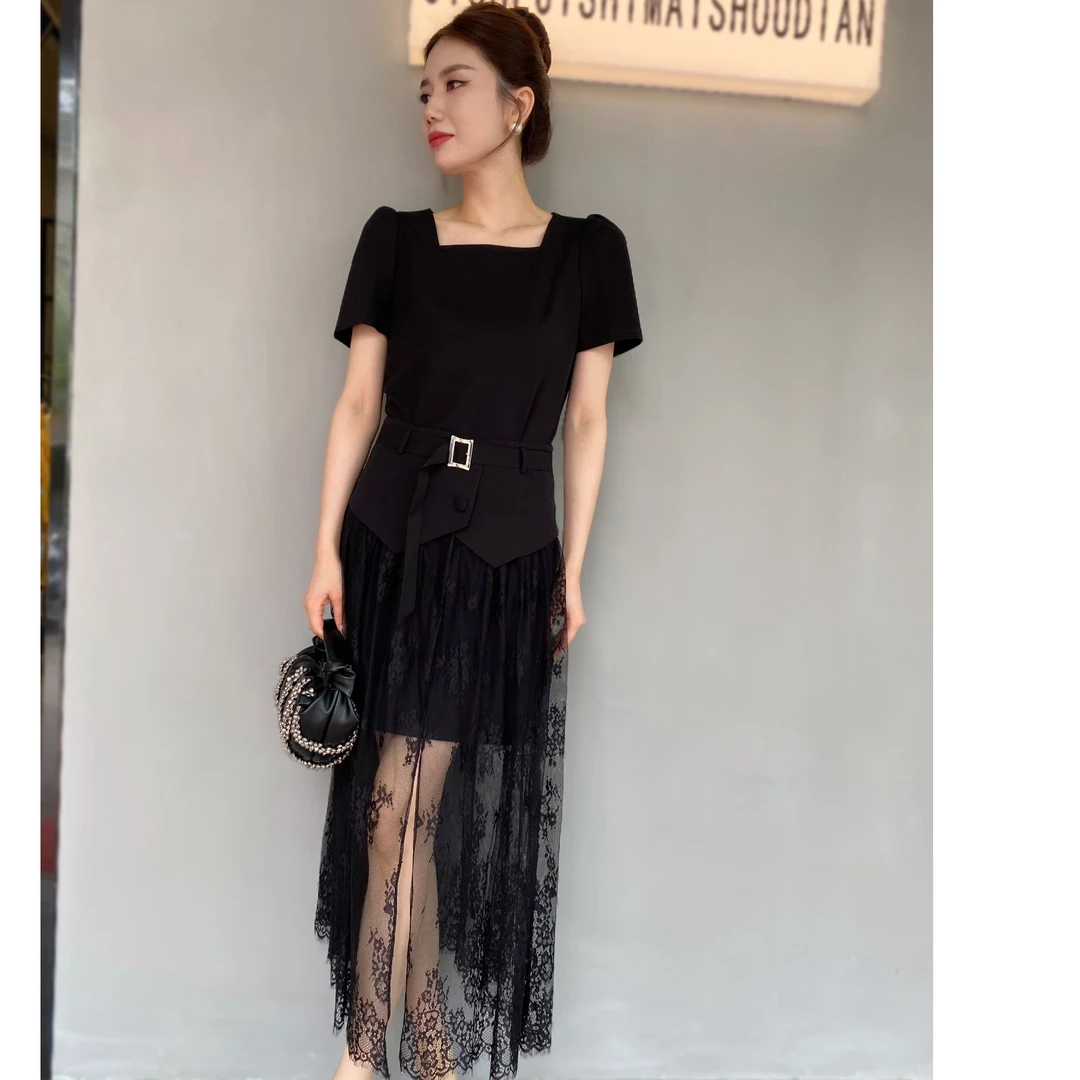 【俊英】2025新款时尚百搭两件套修身显瘦短女休闲宽松半袖连衣裙