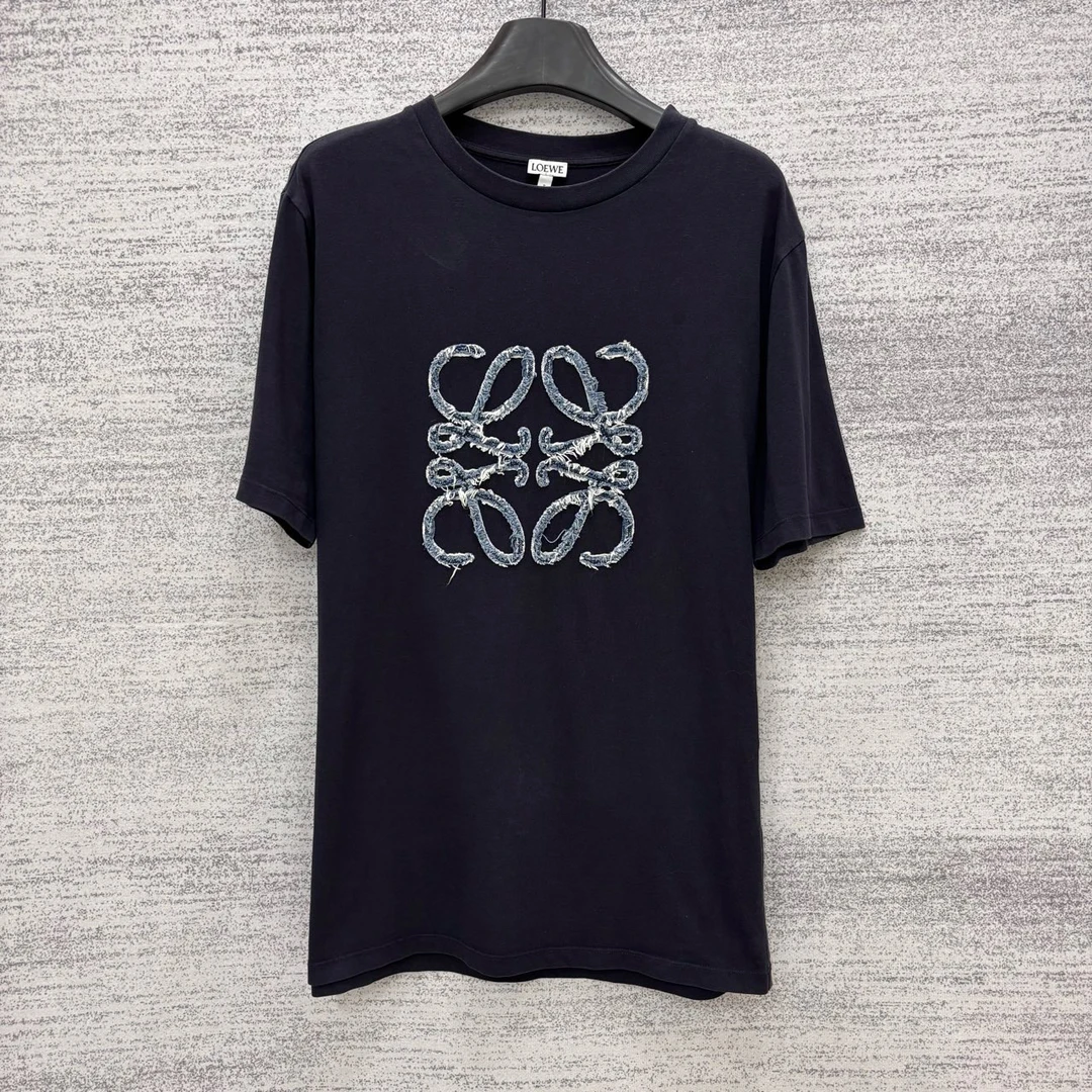 99新 LOEWE/罗意威 D500755/藏蓝色贴布大徽标logo短袖/M码