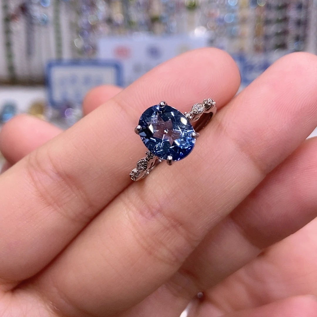 托帕石戒指银S925镶嵌镀膜托帕