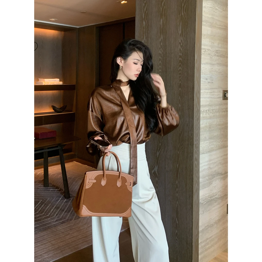 JIJINQI秋季法式百搭宽松上衣复古显瘦气质长袖衬衫女JD08CZXL953