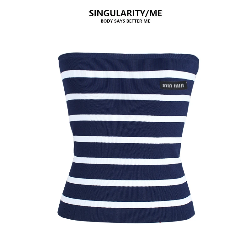 Singularity Me 7A 7028 辣妹谬系条纹显瘦抹胸背心短款外穿上衣