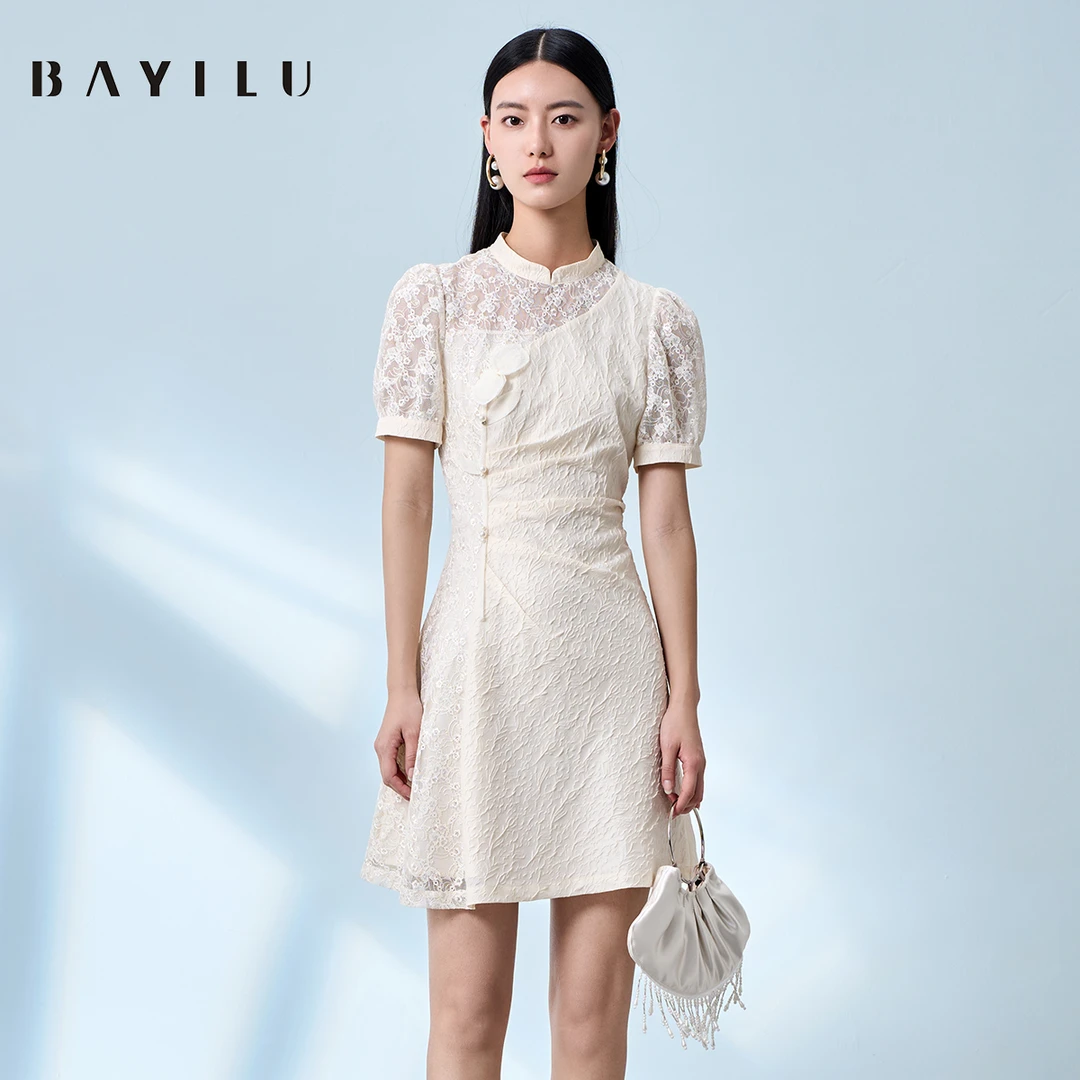 【毛毛专属】芭依璐夏季连衣裙女蕾丝刺绣显瘦短裙90L7022