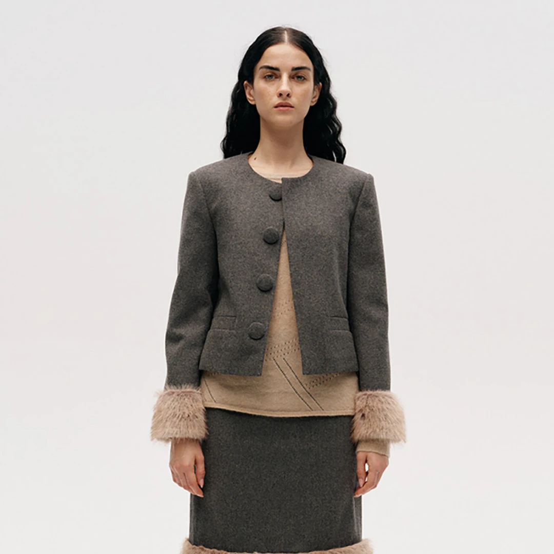 ICE DUST设计师品牌 袖口拼毛短外套休闲女 DSC买手店 DY5L11005