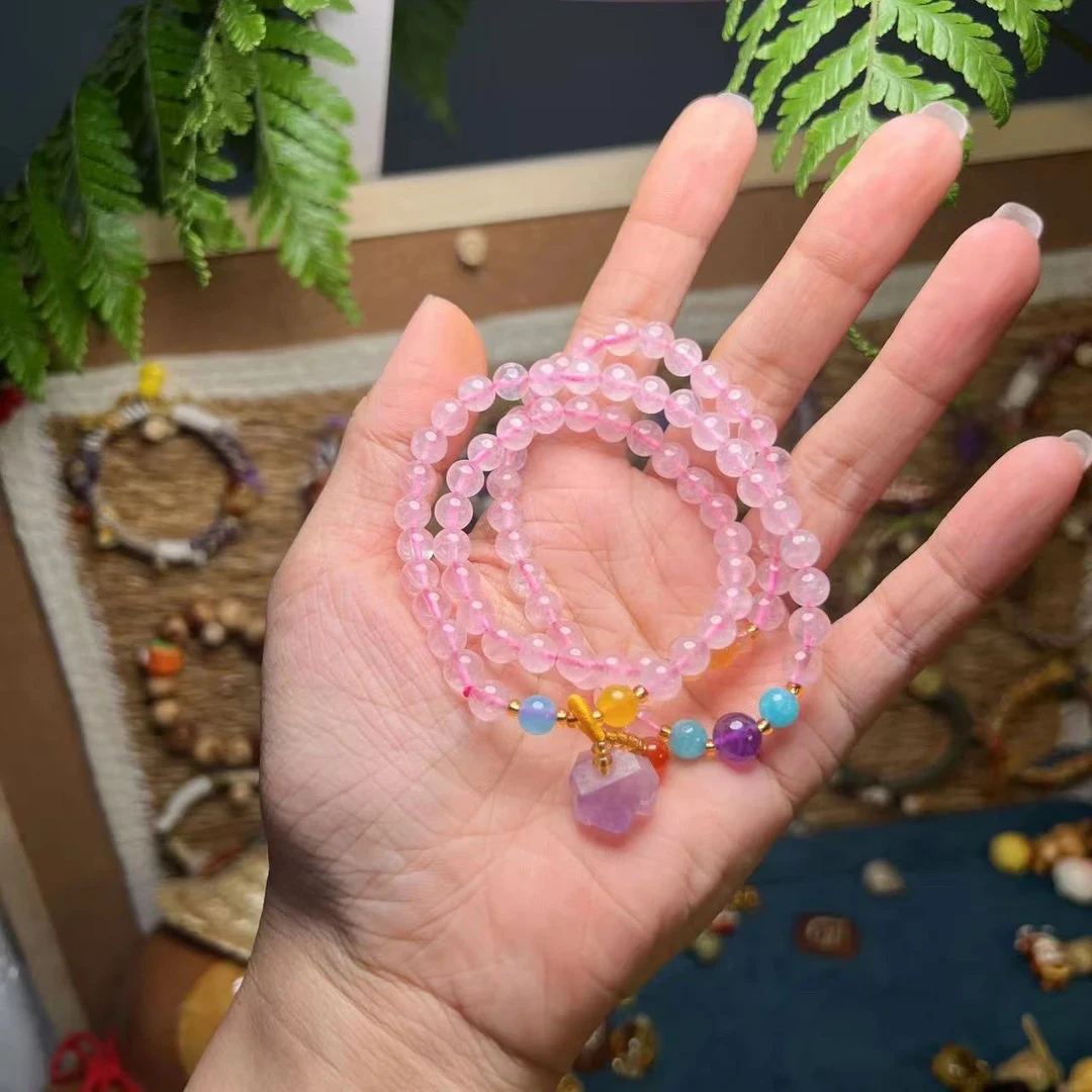 粉水晶手串｜天然冰种海蓝宝水晶 单圈手串