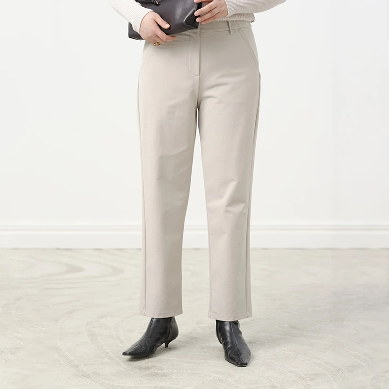 TENGS滕氏女装高质感舒适有型浅灰色直筒休闲百搭通勤长裤