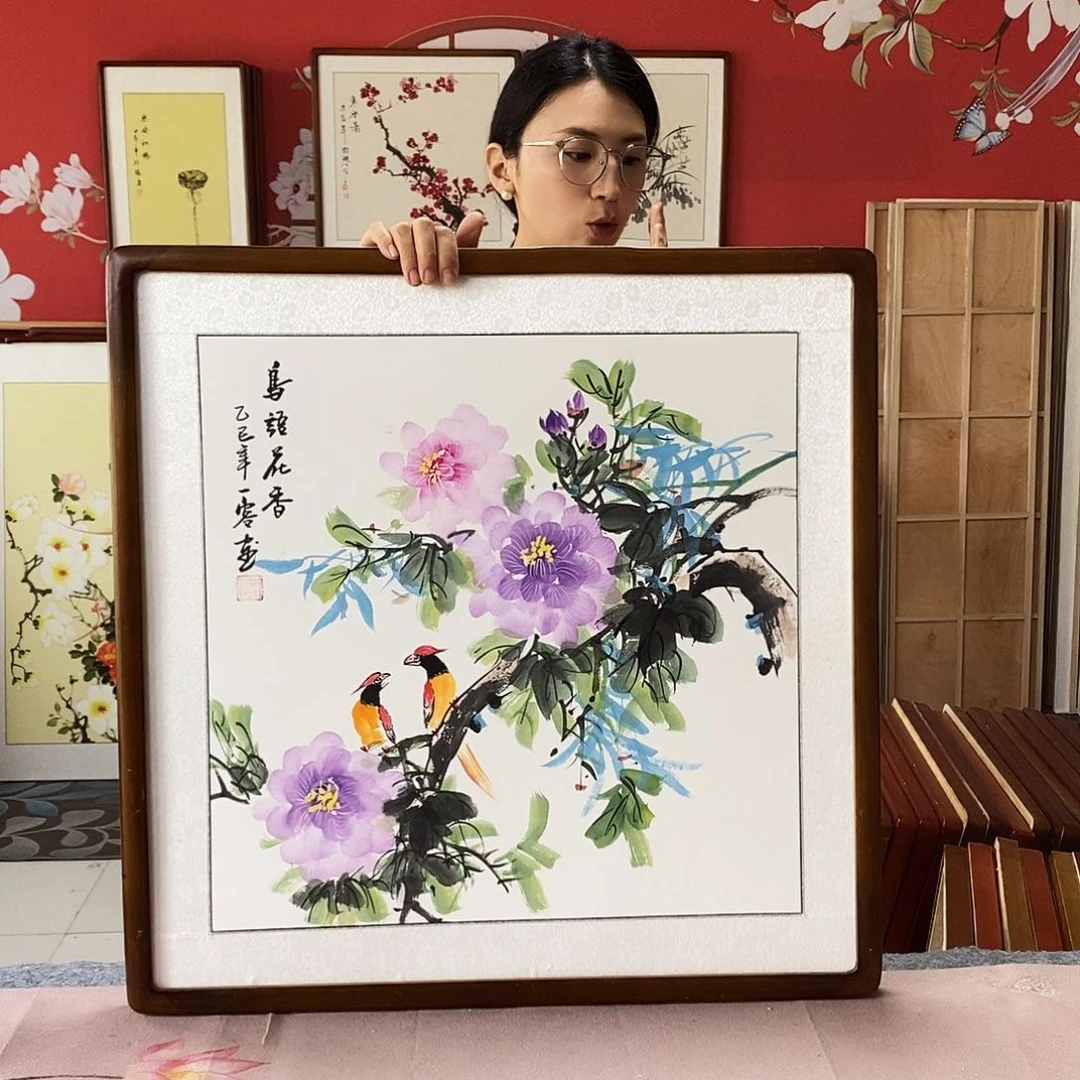 国画手写手绘带框包邮62✖️62国画作品