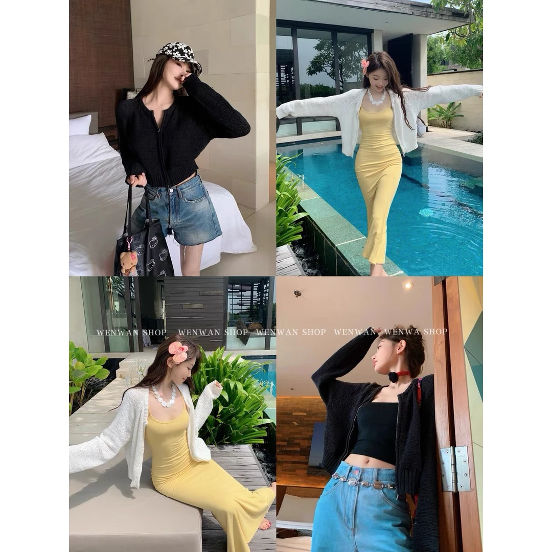 060-NO退NO换【春日轻氧】2色！拉链短款单穿外搭正肩显瘦百搭针织衫