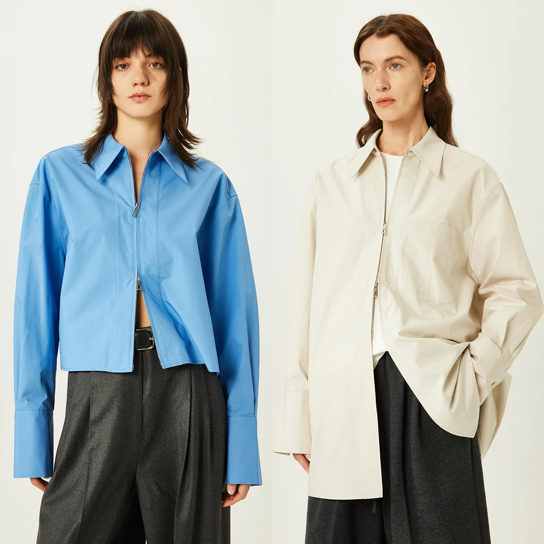 KEIGAN/开间高支SUPIMA匹马棉时髦双开拉链长/短极简宽松衬衫