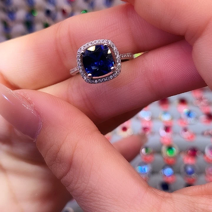 蓝宝石戒指银S925镶嵌