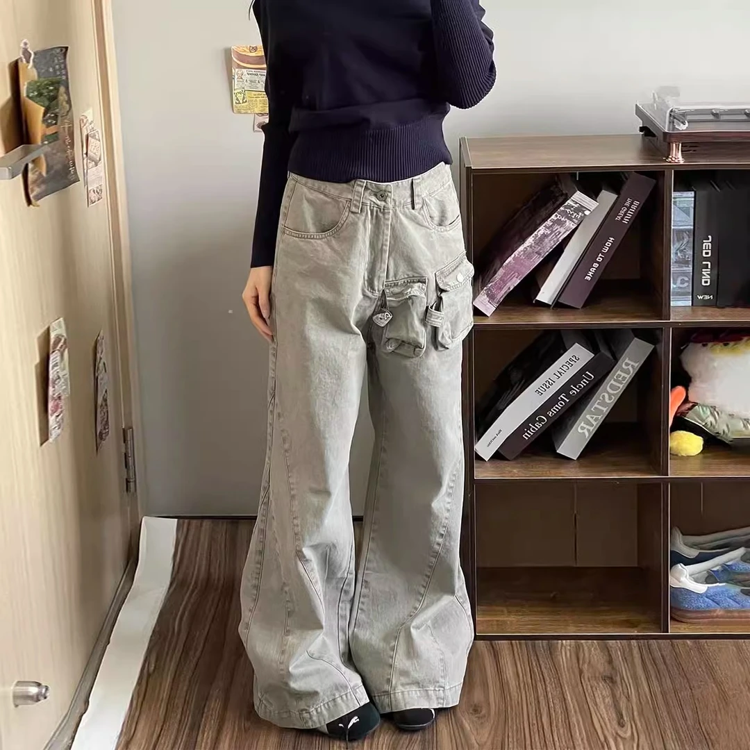 小土豆复古阔腿伞兵工装裤宽松美式设计感百搭显瘦微喇长裤男女潮