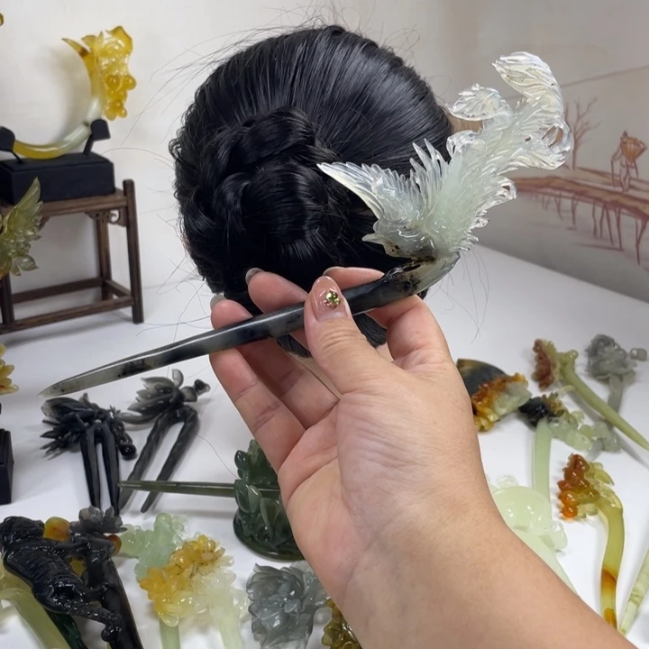 *****岫玉未镶嵌发饰天然一体手工雕刻
