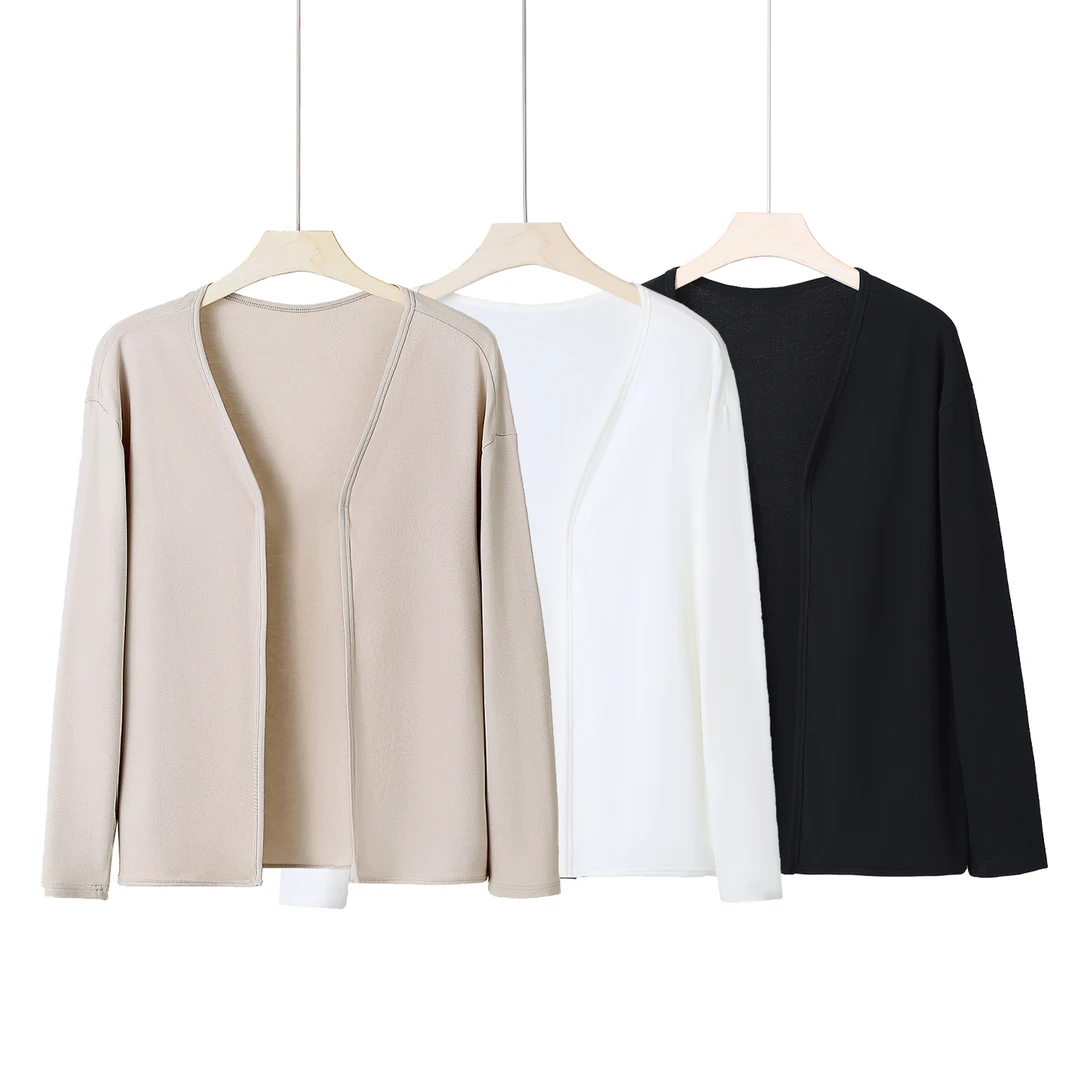 秋季开衫外搭通勤运动纯色白色休闲时尚百搭打底美背简约气质