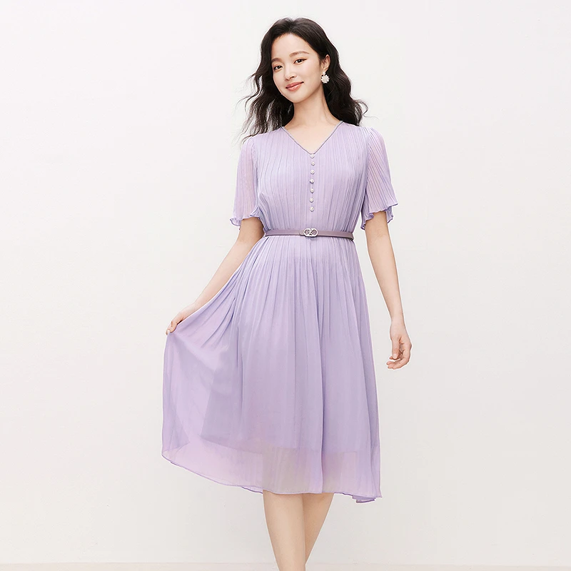 Koradior/珂莱蒂尔夏季时尚气质显瘦连衣裙紫色优雅休闲甜美风