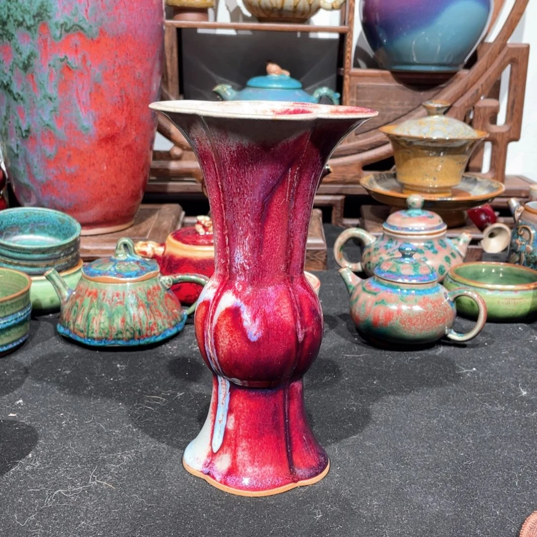 中国神后钧瓷花器微微瑕