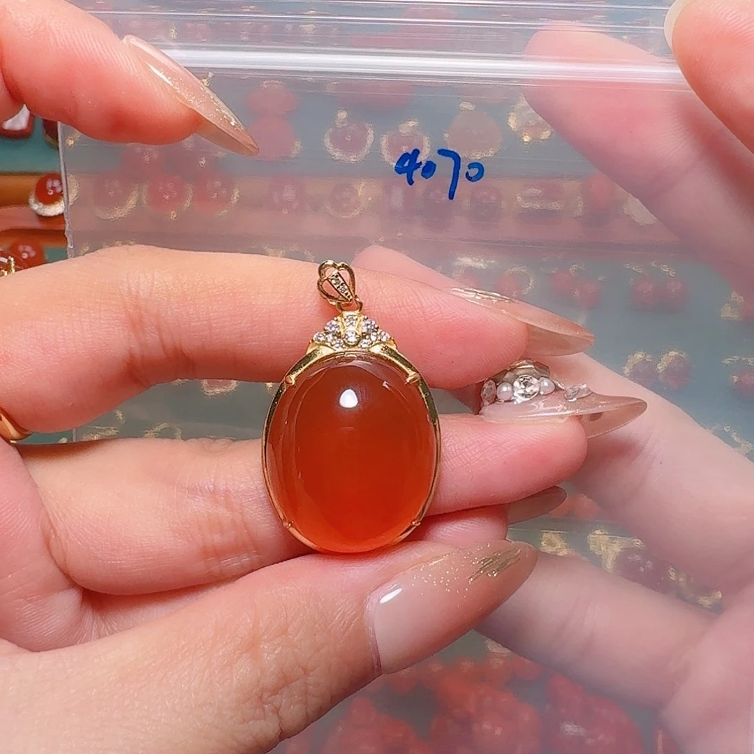 南红玛瑙银S925镶嵌吊坠