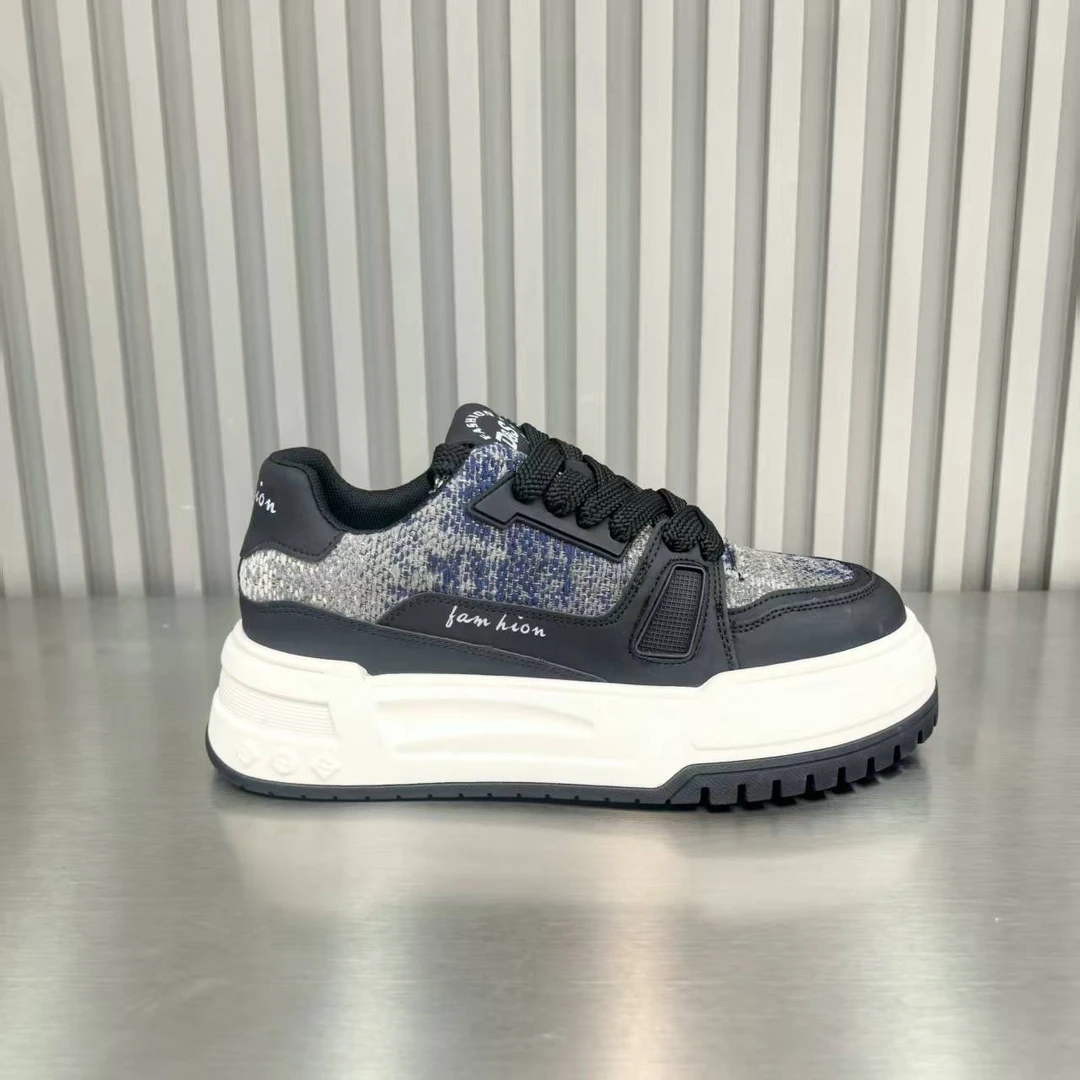 男鞋2025秋季新款轻奢刺绣印花厚底运动板鞋男个性潮流休闲鞋子男