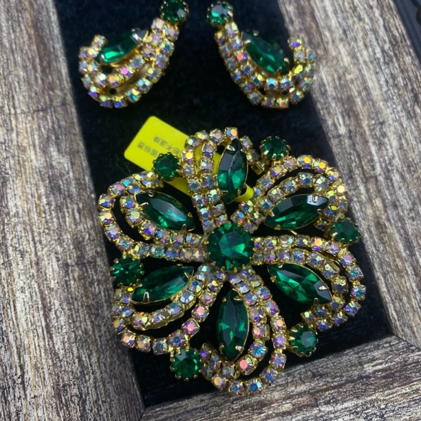 合金胸针 LL 中古首饰vintage 莱茵石套装