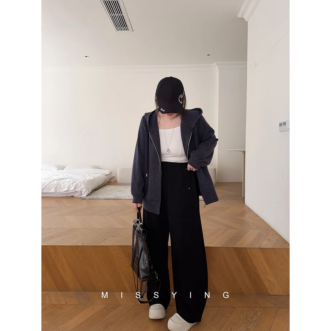 应小姐【铆钉弯刀裤】微胖大码秋款显瘦设计感外穿直筒宽松阔腿长裤