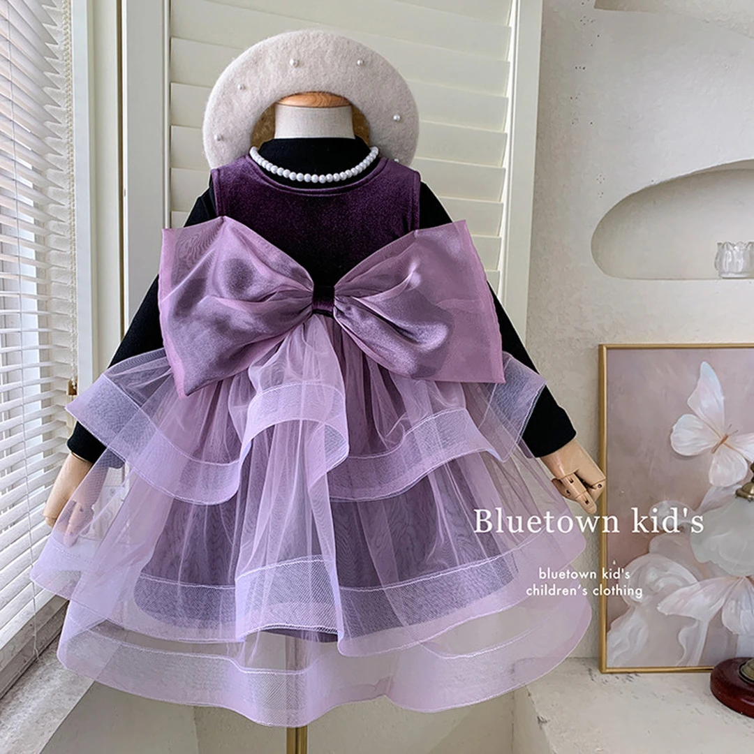 女童连衣裙套装冬款新款蓬蓬儿童加绒蛋糕裙韩版生日女孩公主礼服