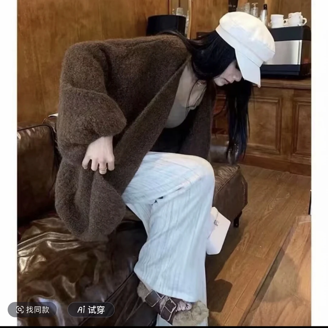 软糯韩系慵懒风气质毛衣外套女秋冬宽松大码洋气高级感针织开衫女