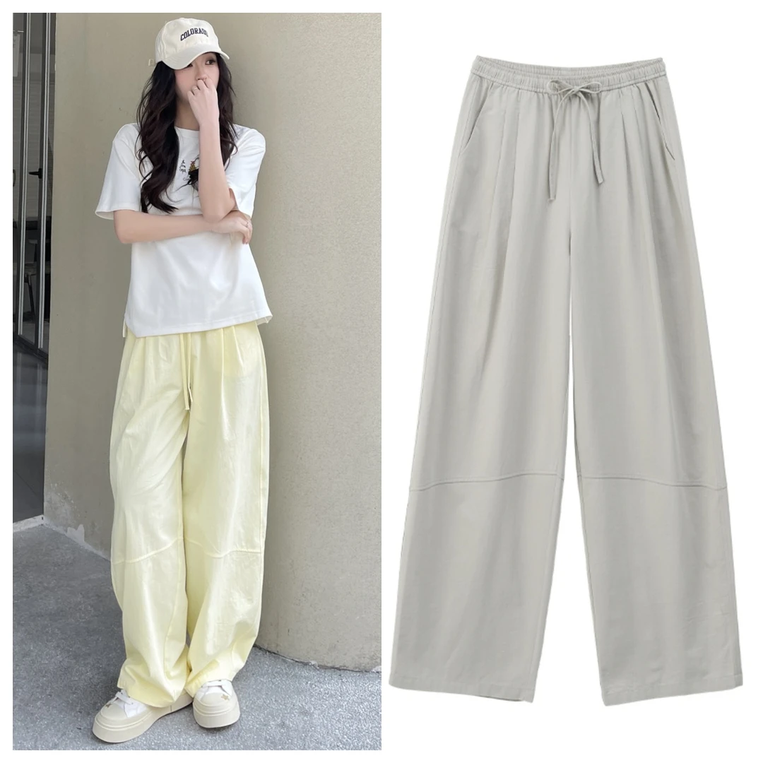 弯刀女夏季薄款新款百搭运动休闲裤子黑色屁帘裤41026