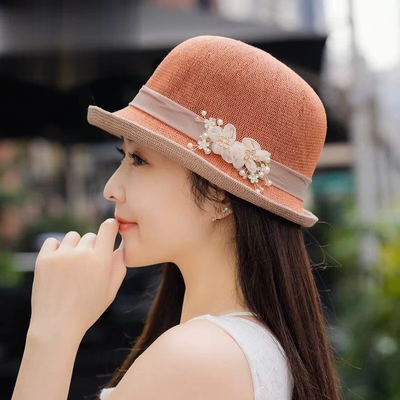 时尚新款卷边礼帽女春夏季百搭遮阳渔夫帽薄款透气出游防晒帽