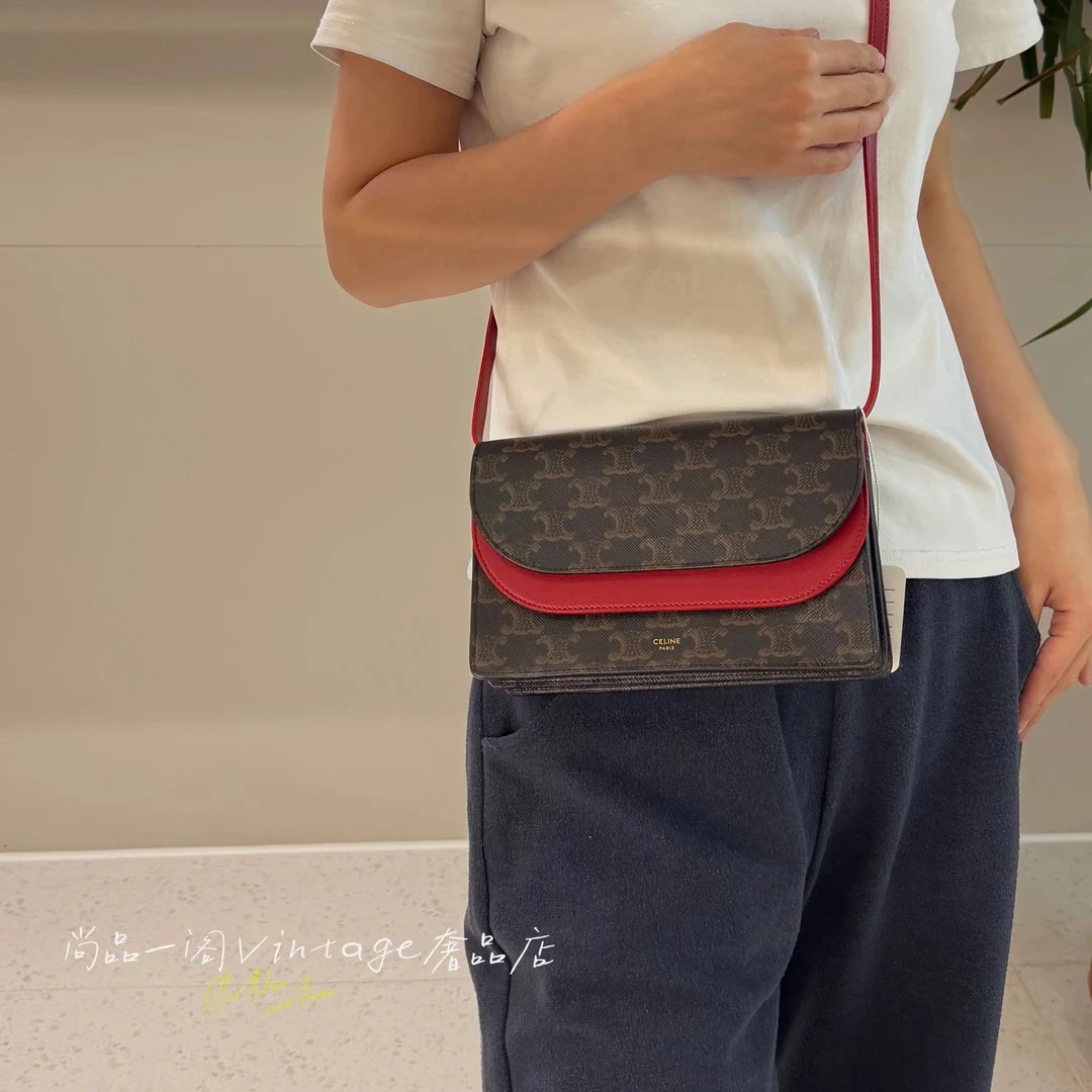 95新 Celine/思琳 尚品一阁/老花凯旋门红色斜挎包