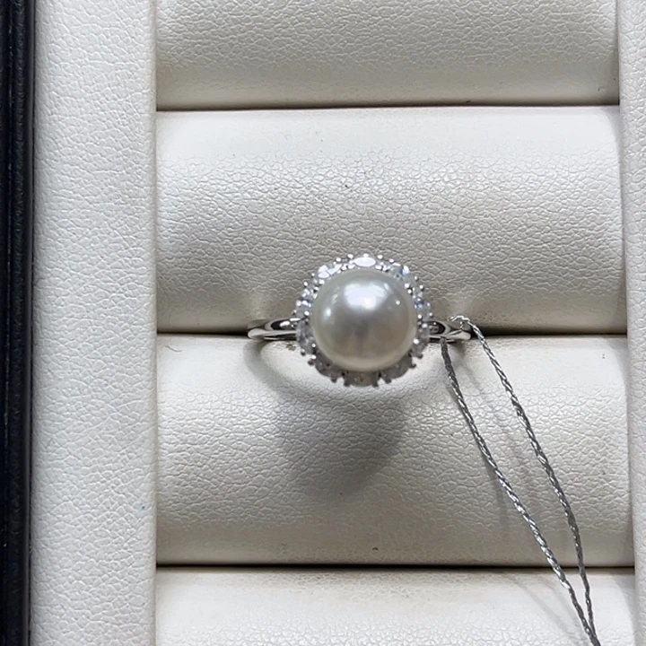 海水珍珠银S925镶嵌戒指8-9mm 60号