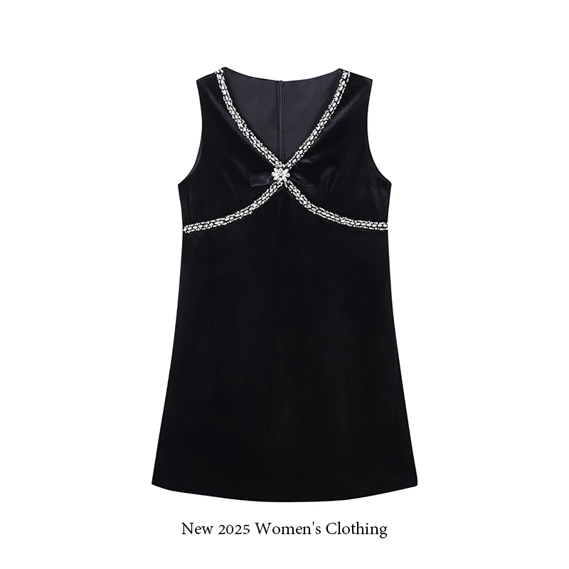 春装新款法式黑裙丝绒无袖连衣裙/1359