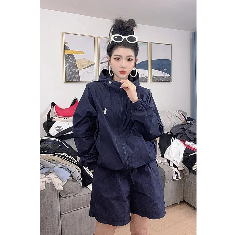 高级感欧货夏季防晒套装女小众休闲显瘦连帽外套短裤运动风两件套