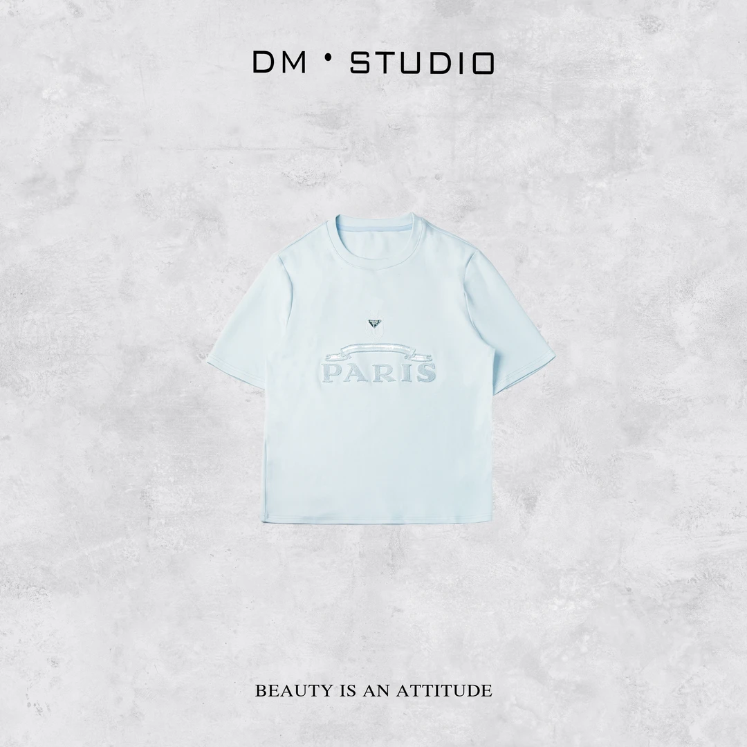 DEDM-DM•STUDIO/精致百搭个性气质时尚圆领短袖上衣T恤（25T085）