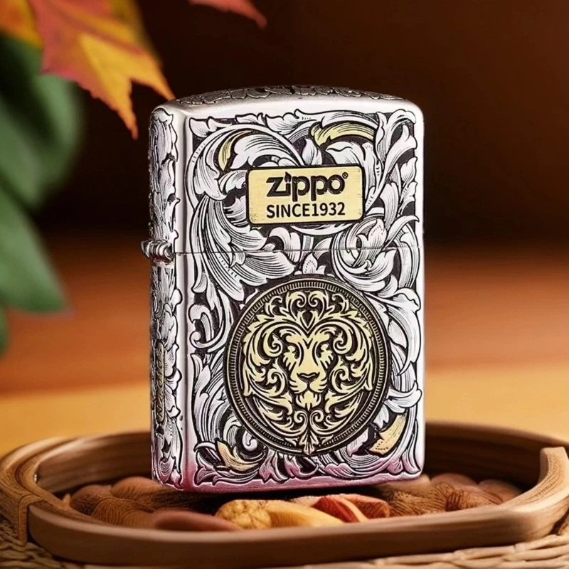 zippo打火机正品/错金银唐草狮子-盔甲男士礼物【达人专属】