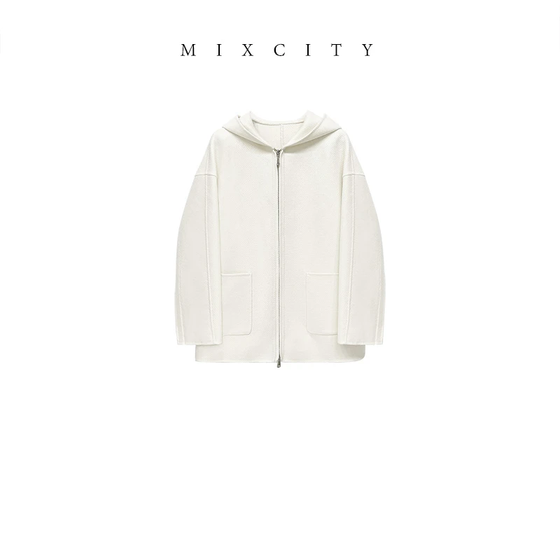 【MIXCITY亚楠家】口袋大衣◆纯山羊绒双面呢大衣连帽外套9160