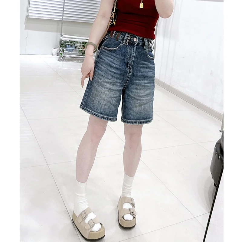 高腰直筒牛仔短裤女2025年早秋新款洋气百搭宽松五分薄款阔腿热裤