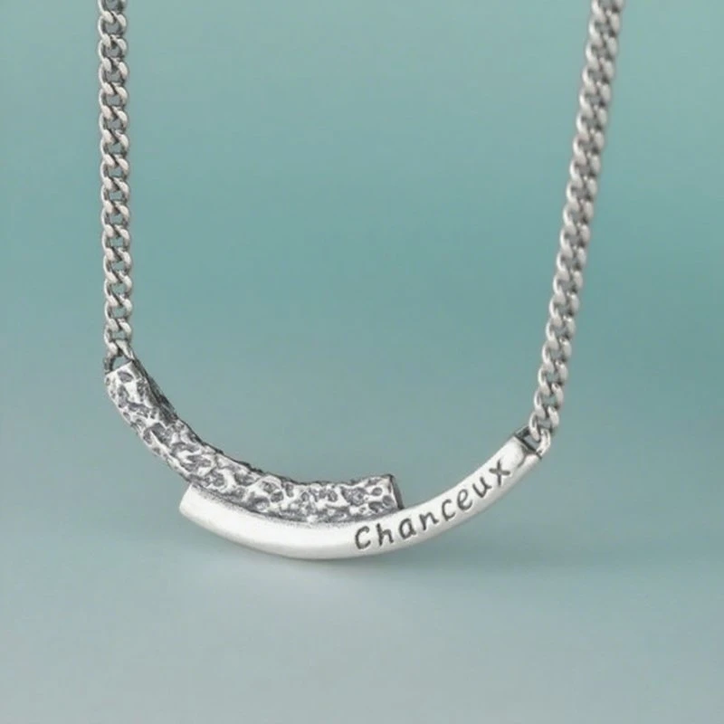 坠链均925银 【微笑项链】s925纯银法语幸运字母项链女复古双层弯管