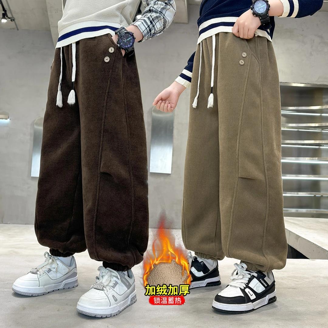 男童加绒裤子冬季新款儿童束脚裤帅气韩版洋气加绒裤子加厚一体绒