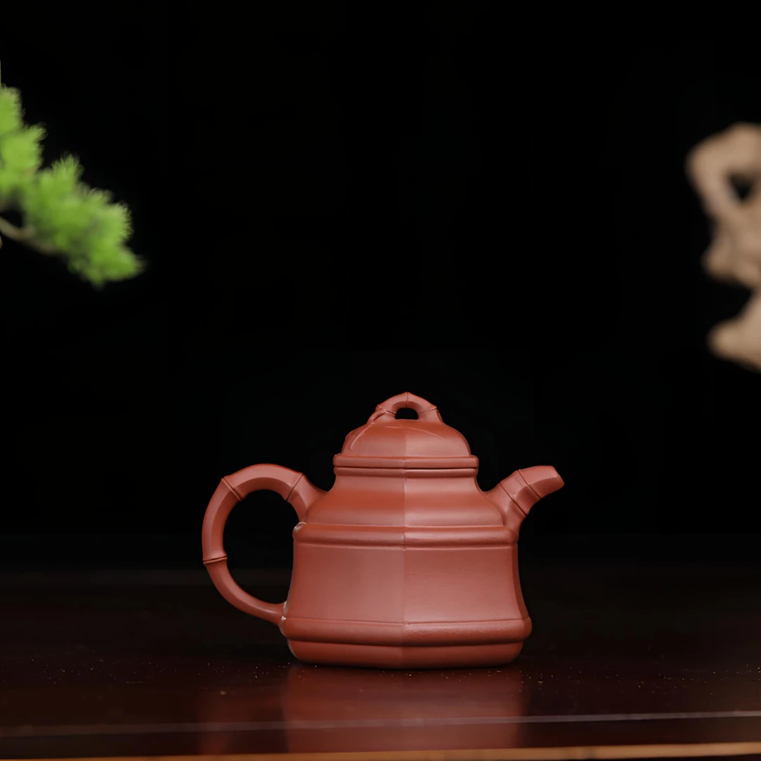 宜兴紫砂壶纯手工制作原矿泥料230毫升容量【六方竹鼎】