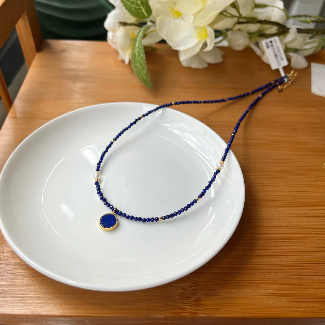 【珠宝厂长】约2mm青金石切割S925项链 约43cm