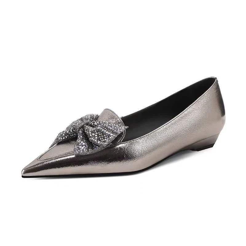 GD法式尖头气质水钻蝴蝶结舒适真皮女鞋软皮低跟浅口单鞋CK25D282