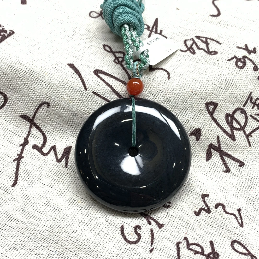 【哈轩文化 公子优选】和田墨玉平安扣（多样性发一件）17245