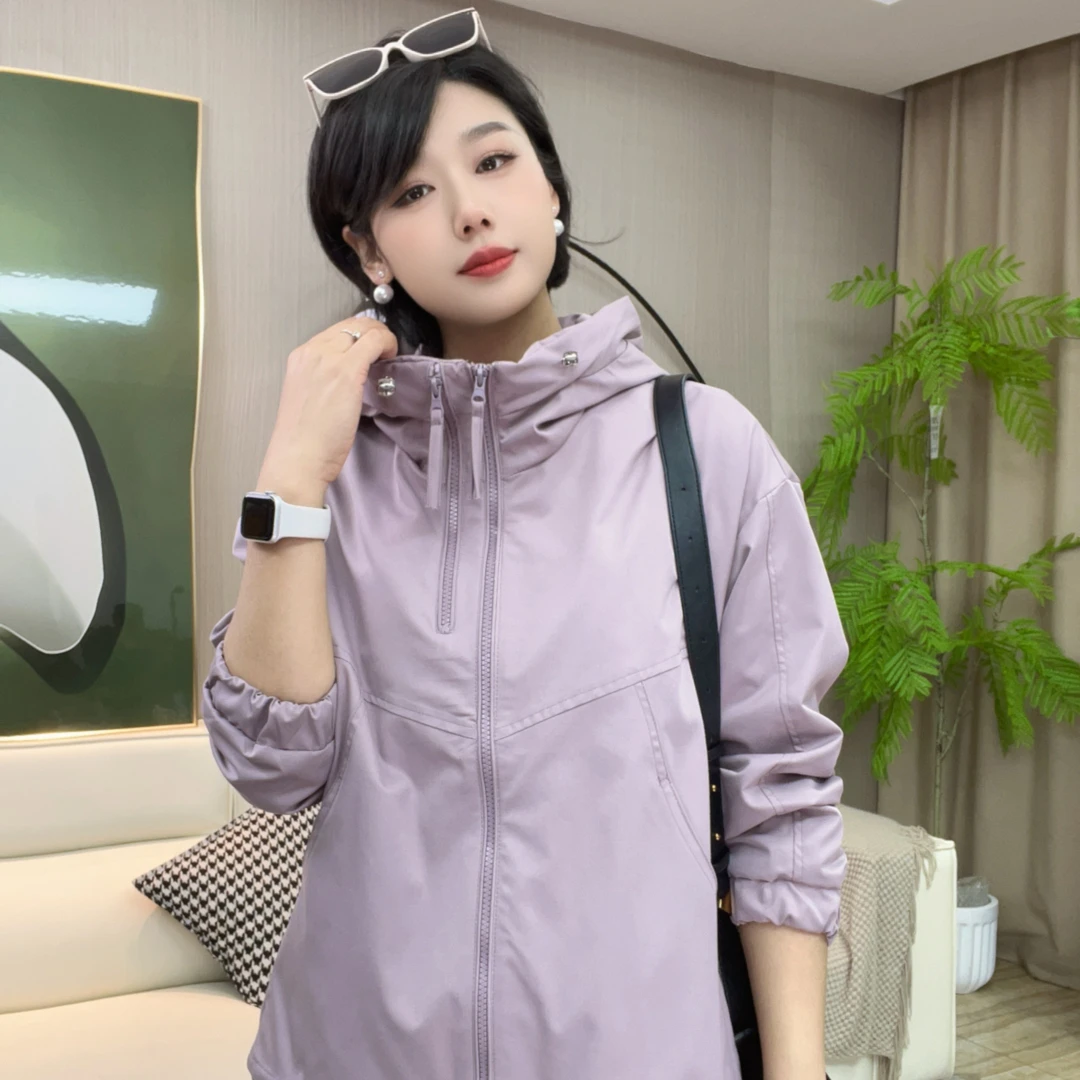 纯色女连帽拼接短款拉链短外套时尚百搭连帽韩版冲锋衣
