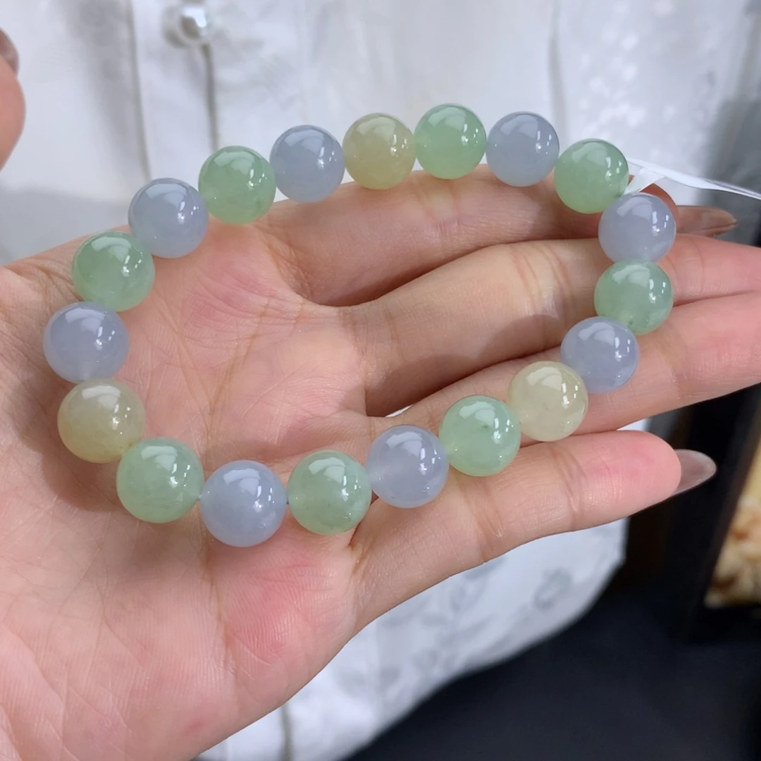 翡翠未镶嵌手串卡10冰胶紫绿黄手串