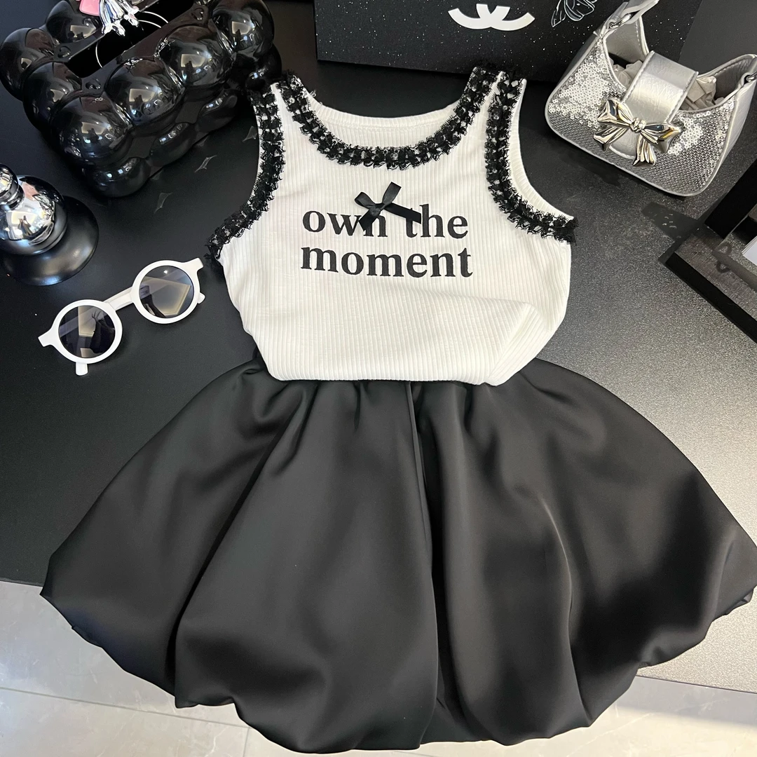 2025新款女童蝴蝶卡通蕾丝绣花洋气时尚网红套装