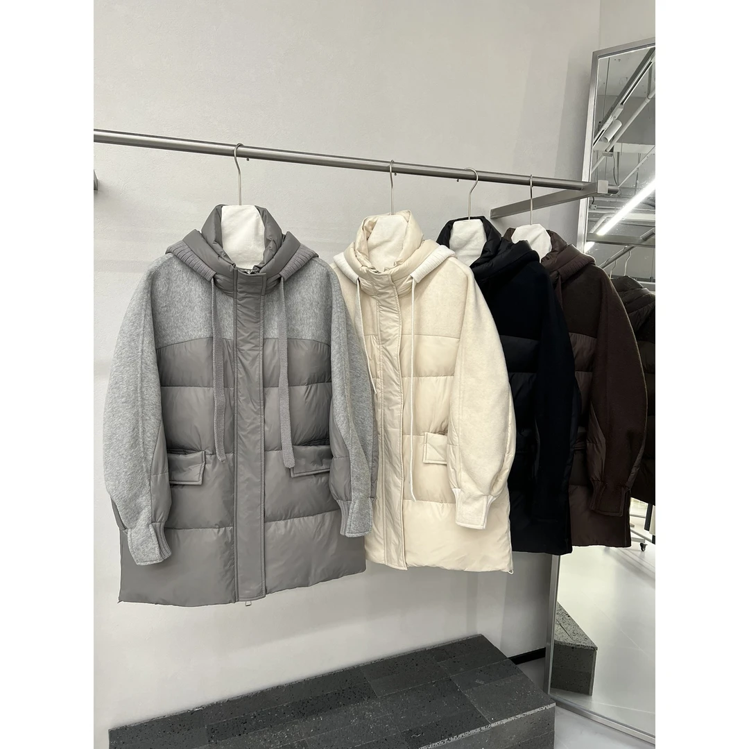 羽LP110   羊毛连帽时尚拼接鹅绒羽绒服女   608