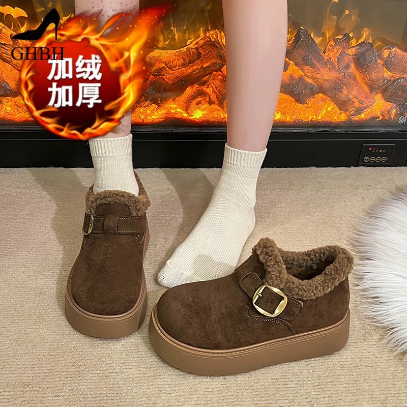 加绒勃肯鞋女新款爆款毛绒鞋小码码一脚蹬冬季高帮保暖棉鞋
