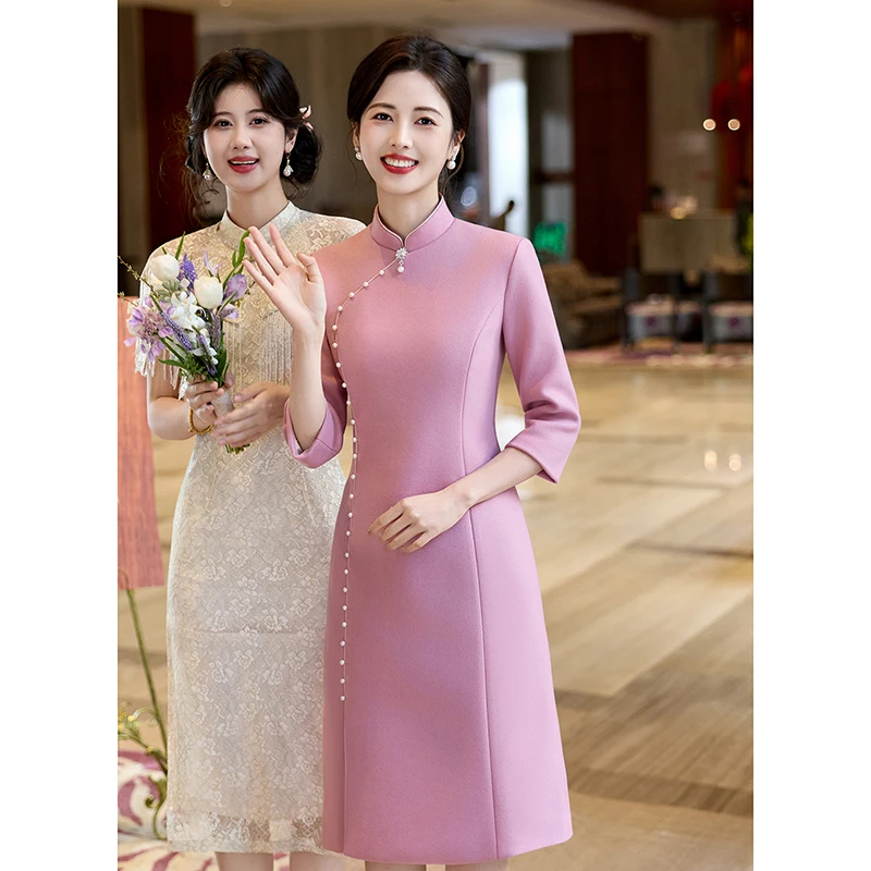 法式喜婆婆妈妈中长款连衣裙大衣汉服极简风秋冬女装风衣常规礼服