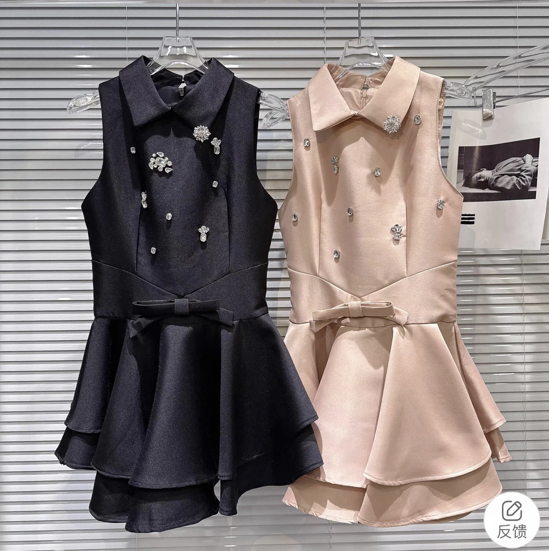 夏季小众辣妹纯色收腰气质减龄百搭双排扣设计感酷飒风女装高级感